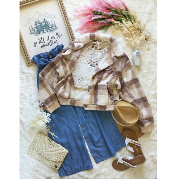 NWT Billabong Grafton Neutral Tone Plaid Sherpa Jacket - Picture 6 of 10